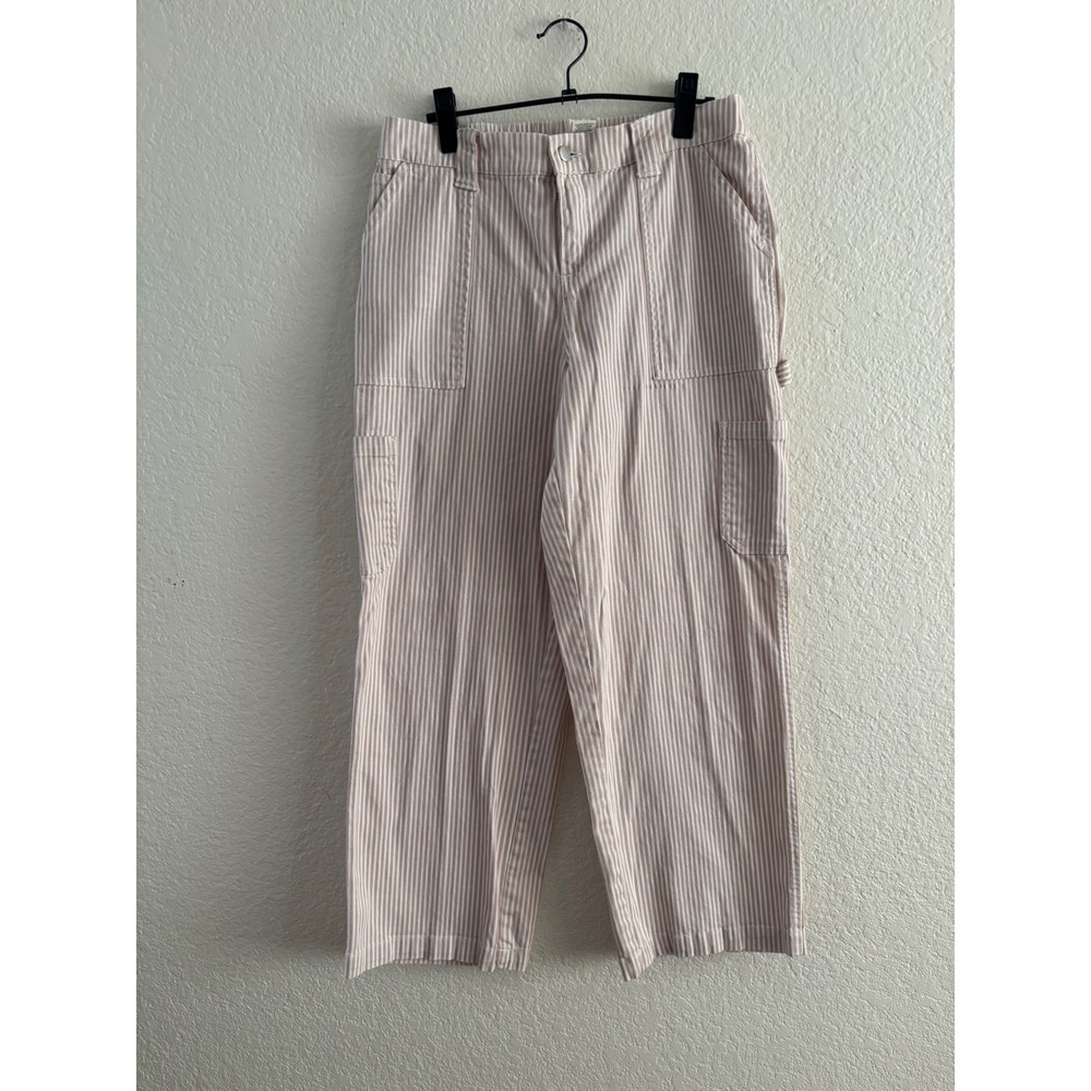 No Comment‎ Carpenter Pants Size L Tan White Striped Utility High Rise Trousers